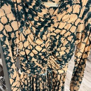 Ulla Johnson Tie-Dye Ruched Long-sleeve midi dress